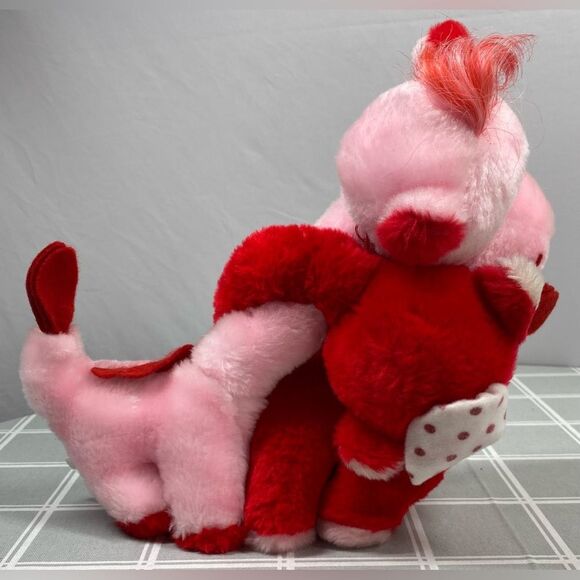 Vtg DanDee Plush Valentines Pink & Red Cross Neck Dinosaurs Loving Brontosaurus - Picture 5 of 13